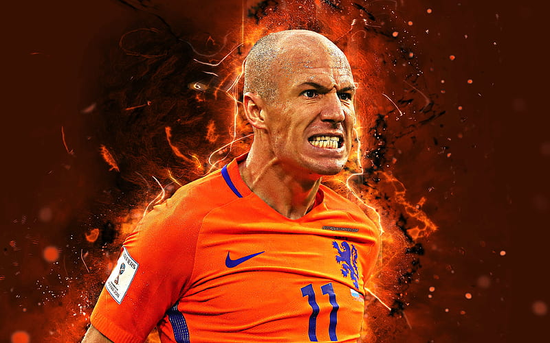 Arjen Robben, abstract art, Netherlands National Team, fan art, Robben, soccer, footballers, neon lights, Dutch football team, HD wallpaper