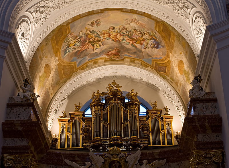 Grande Organ Gallery WDS, art, grande organ gallery, grande organ, music, wien, graphy, karlskirche, cathedrals, churches, austria, vienna, organ, HD wallpaper