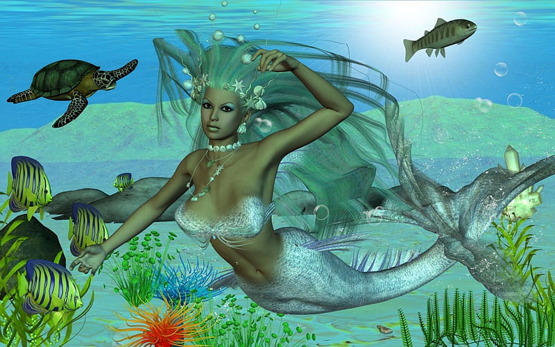 Silver Mermaid, daz3d, girl, fish, mermaid, silver, HD wallpaper