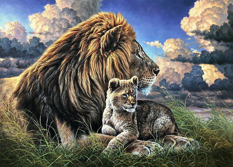 Father and Son, r, lion animal, HD wallpaper