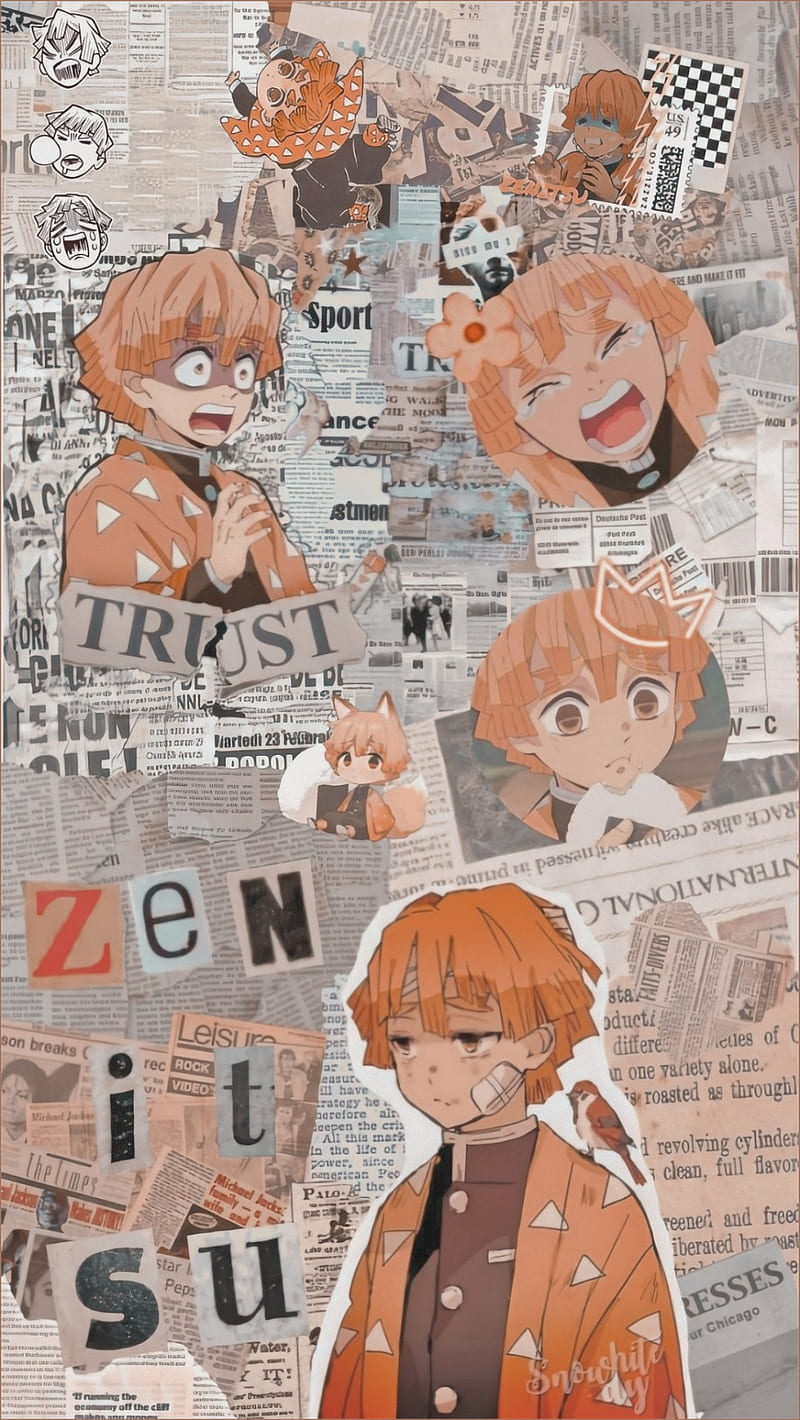 Download Cute Demon Slayer Character Zenitsu Yellow Aesthetic Collage  Wallpaper  Wallpaperscom
