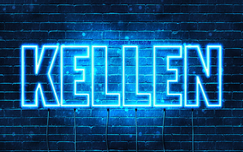 Kellen with names, horizontal text, Kellen name, blue neon lights, with Kellen name, HD wallpaper