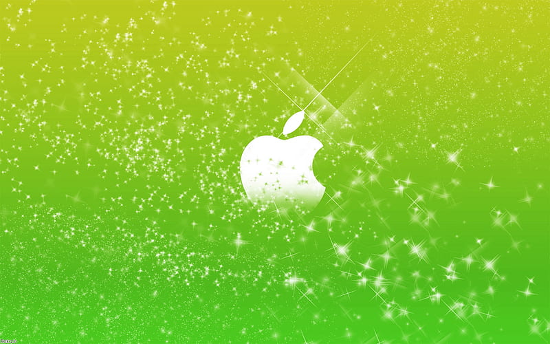 apple green stars, apple, stars, mac, colors, technology, system, shiney, silver, 3d, green, dark, HD wallpaper