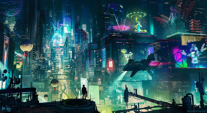 Cyberpunk City, cyberpunk, artist, city, digital-art, artwork, artstation, HD wallpaper
