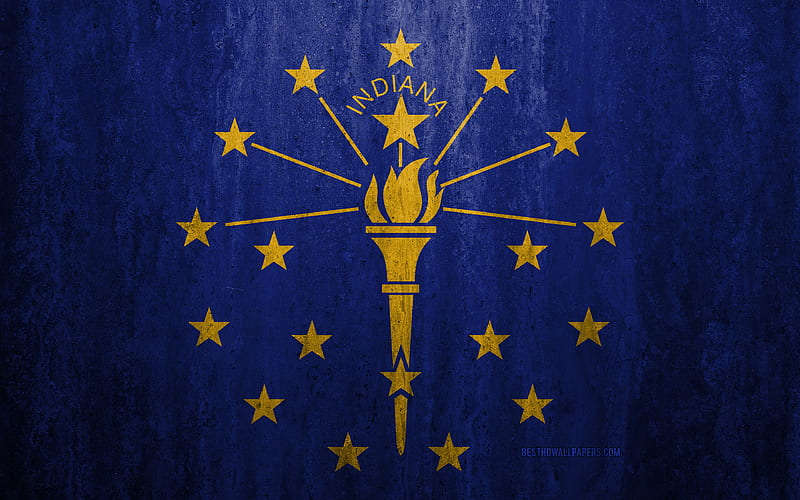 Flag of Indiana stone background, American state, grunge flag, Indiana flag, USA, grunge art, Indiana, flags of US states, HD wallpaper