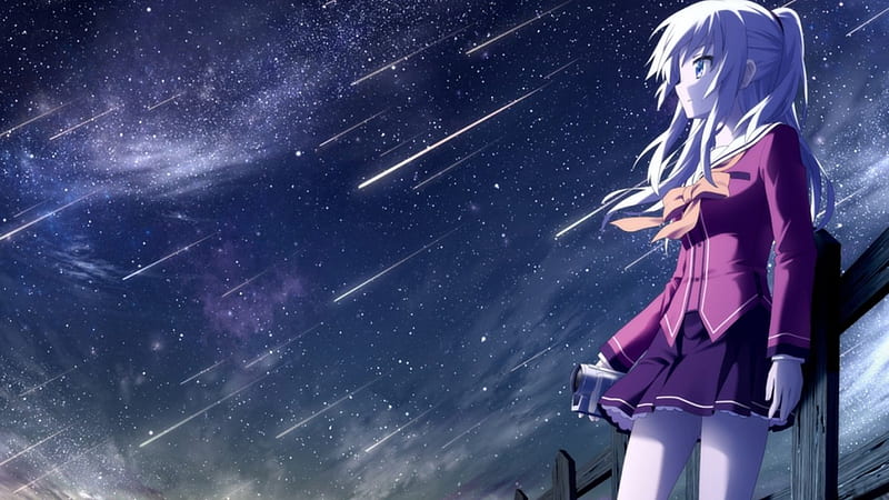 Shooting stars, Girl, Wishing, Anime, HD wallpaper
