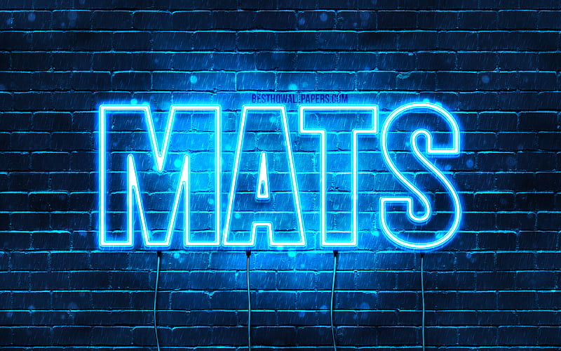 Mats with names, horizontal text, Mats name, Happy Birtay Mats, popular german male names, blue neon lights, with Mats name, HD wallpaper