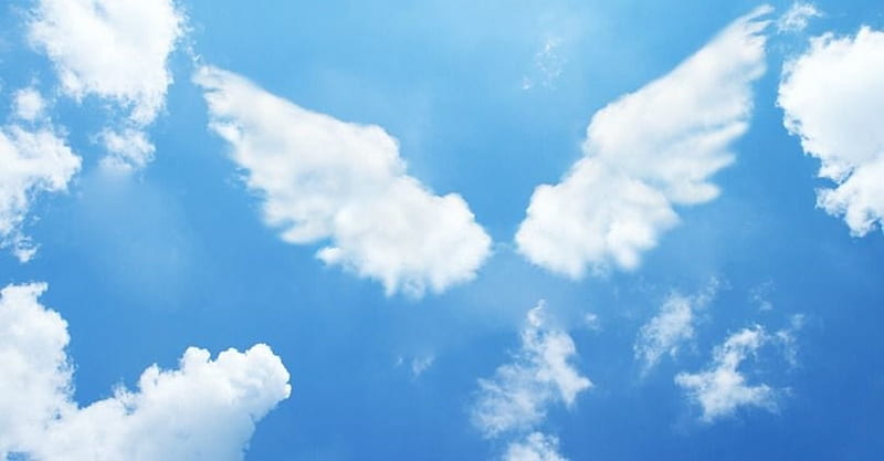Angels are everywhere, sky, blue, angel, wings, nature, clouds, HD wallpaper