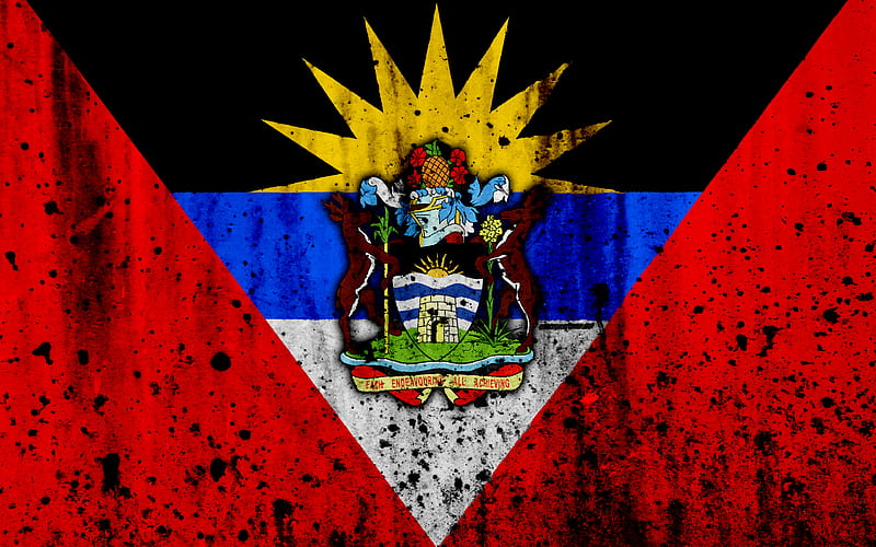Antigua and Barbuda flag grunge, flag of Antigua and Barbuda, North America, Antigua and Barbuda, national symbols, Antigua and Barbuda coat of arms, Antigua and Barbuda national emblem, HD wallpaper