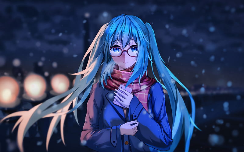 Hatsune Miku, winter, Vocaloid Characters, night, manga, Vocaloid, Miku Hatsune, HD wallpaper