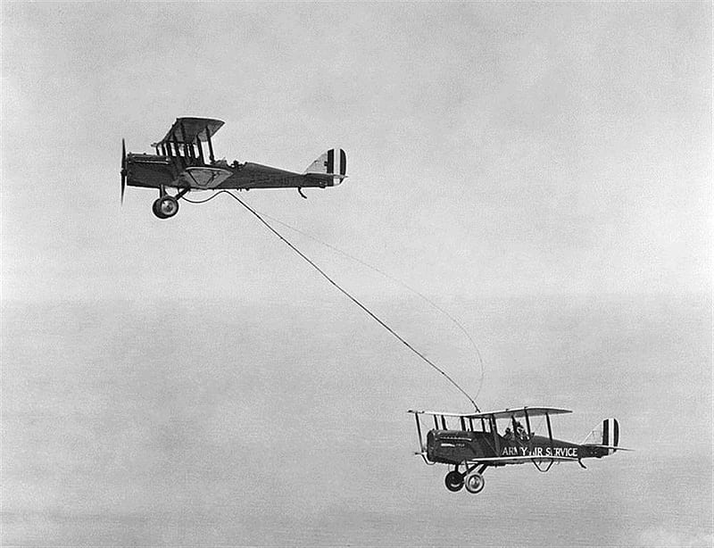 Air refueling 1923, military, aircraft, refuel, biplane, HD wallpaper