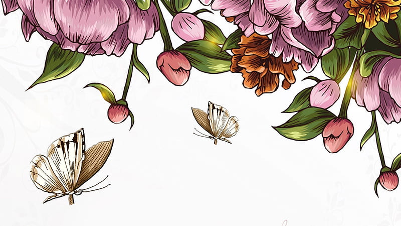 Painted Peonies, far east, butterflies, spring, peonies, Oriental,  painting, HD wallpaper | Peakpx
