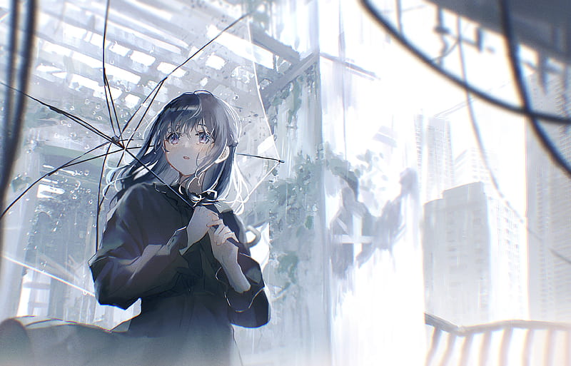 Anime girl, thriller, night, umbrella, raining, road, dark, people, Anime,  HD wallpaper | Peakpx