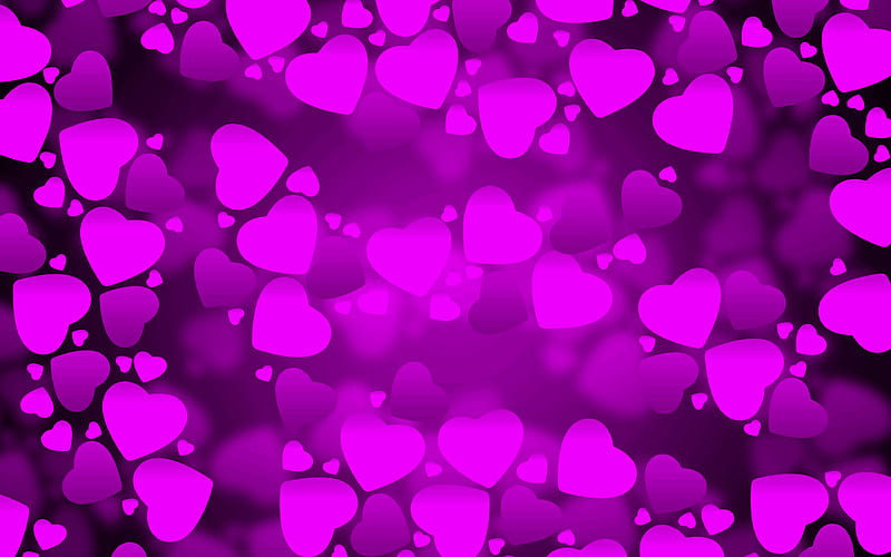 violet hearts, violet love background, creative, love concepts, abstract hearts, violet hearts pattern, HD wallpaper