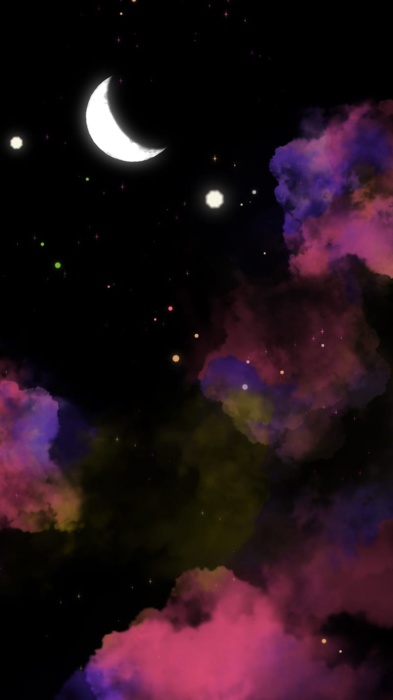 Sky edit 1, amoled, black, clouds, magical, moon, night, pink, skyland,  stars, HD phone wallpaper | Peakpx