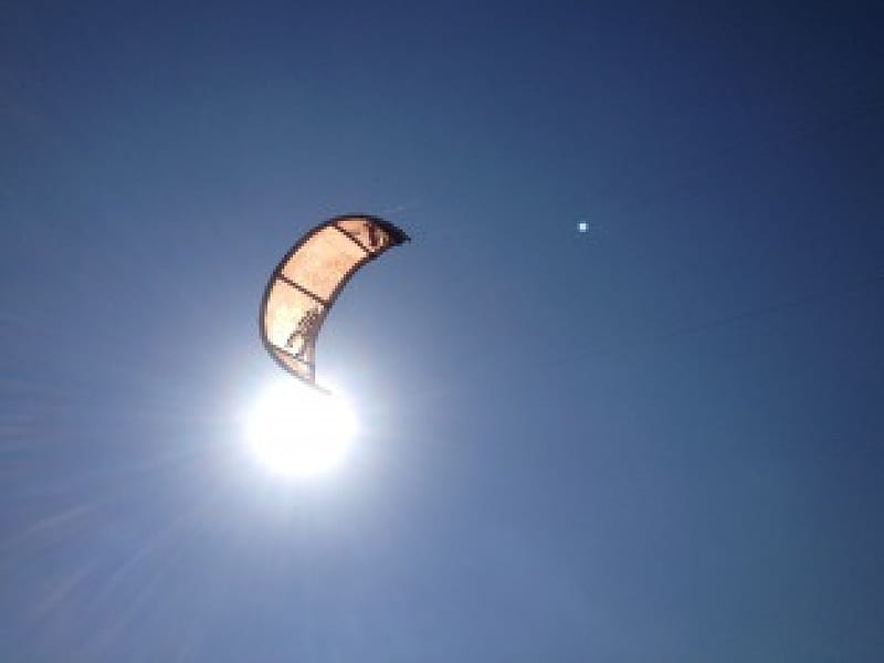 Surfing with parachute, amazing, sun, enjoyment, flying, sprots, sky, HD wallpaper