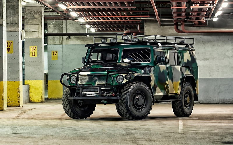 gaz-2330, armored car, tiger, parking, suvs, HD wallpaper