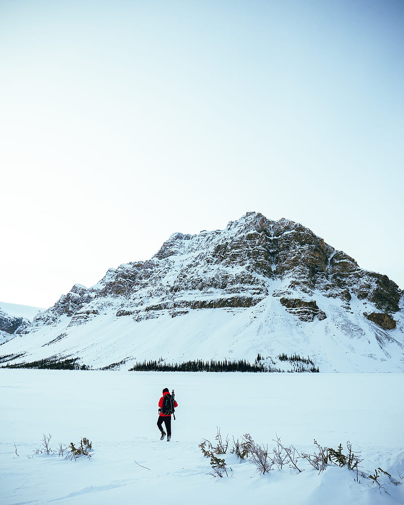 man, alone, mountain, snow, travel, HD phone wallpaper