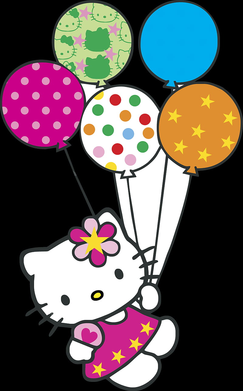 hello kitty, ballons, fly, funny, HD phone wallpaper