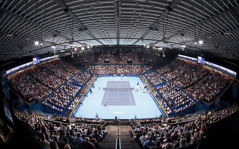 St Jakobshalle, tennis court, hard cover, tennis stadium, Basel, Switzerland, sports arena ATP, HD wallpaper