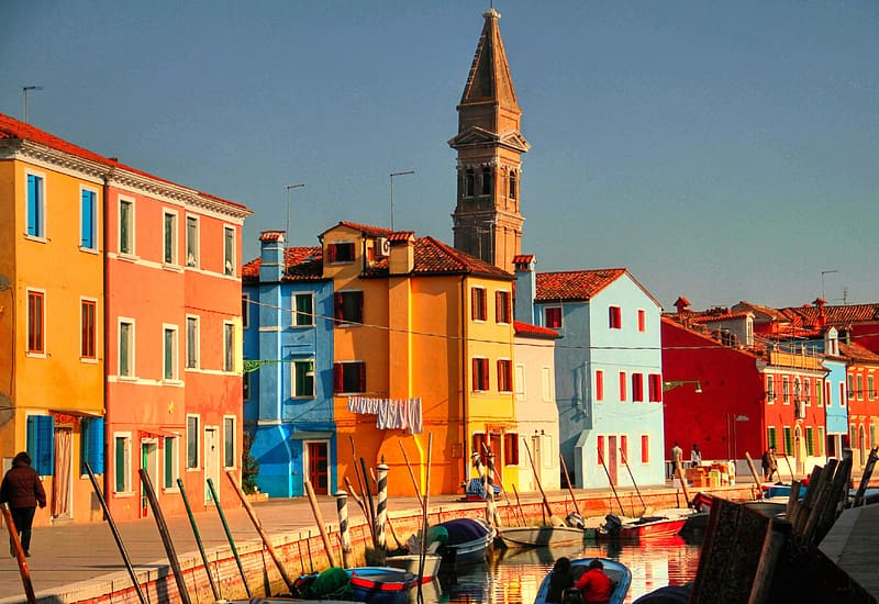Venice, House, Boat, Tower, Town, , Canal, Burano, HD wallpaper