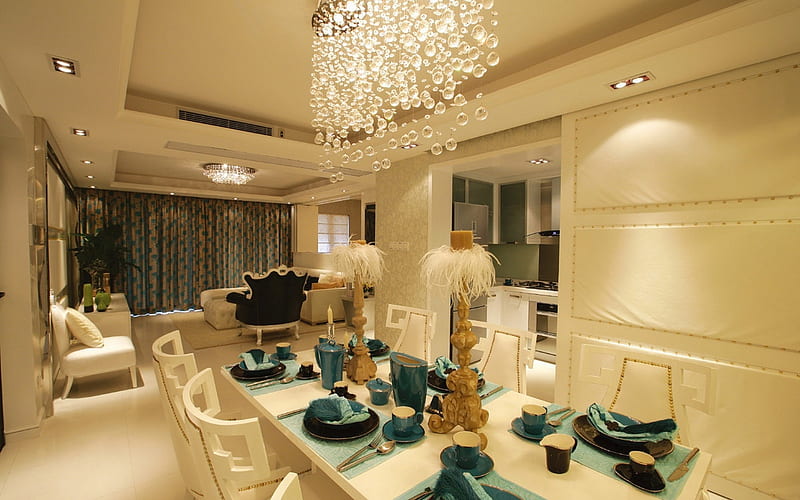 modern stylish interior, dining room, living room, classic style, African candlesticks, modern interior design, HD wallpaper