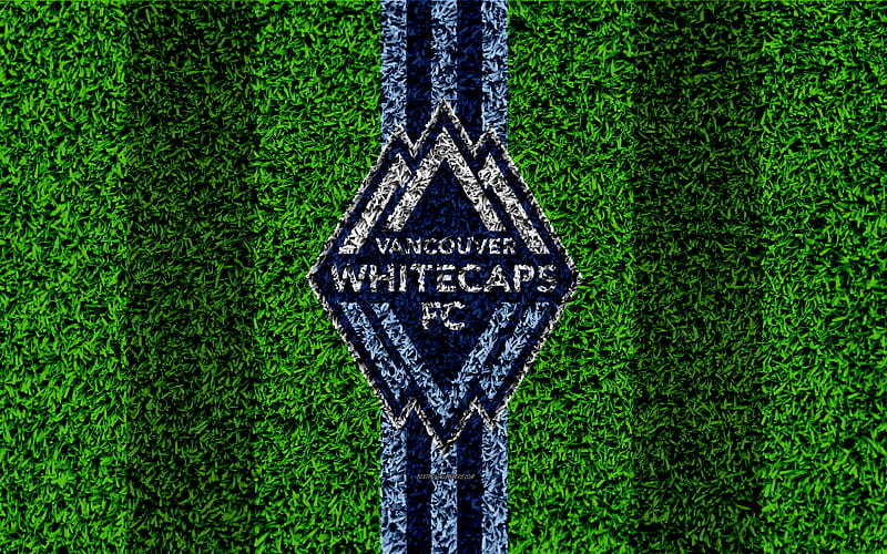 Vancouver Whitecaps FC MLS, football lawn, logo, american soccer club, blue lines, grass texture, Vancouver, Canada, USA, Major League Soccer, football, HD wallpaper
