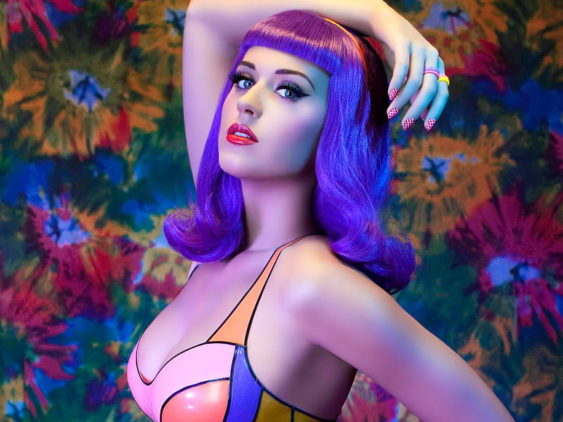 Katy Perry, colorful, female, woman, singer, american, hair, purple, perry, katy, HD wallpaper