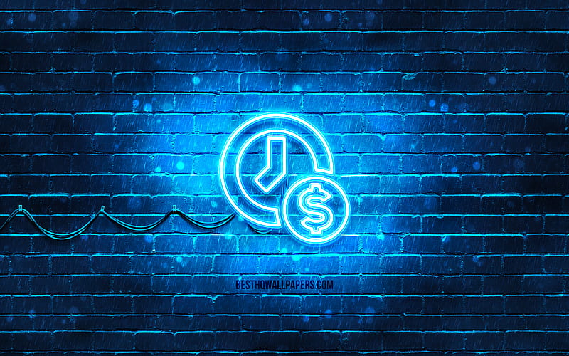 Time is money neon icon blue background, neon symbols, Time is money, neon icons, Time is money sign, financial signs, Time is money icon, financial icons, HD wallpaper