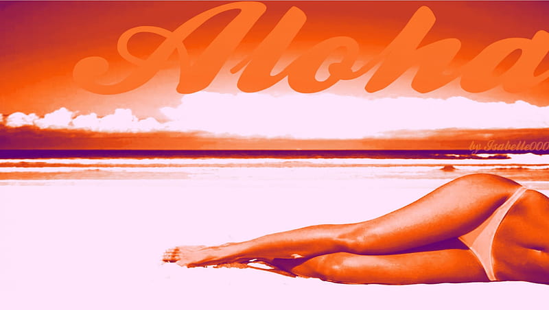 Aloha ~, beach, art, legs, model, Aloha, greeting, woman, HD wallpaper