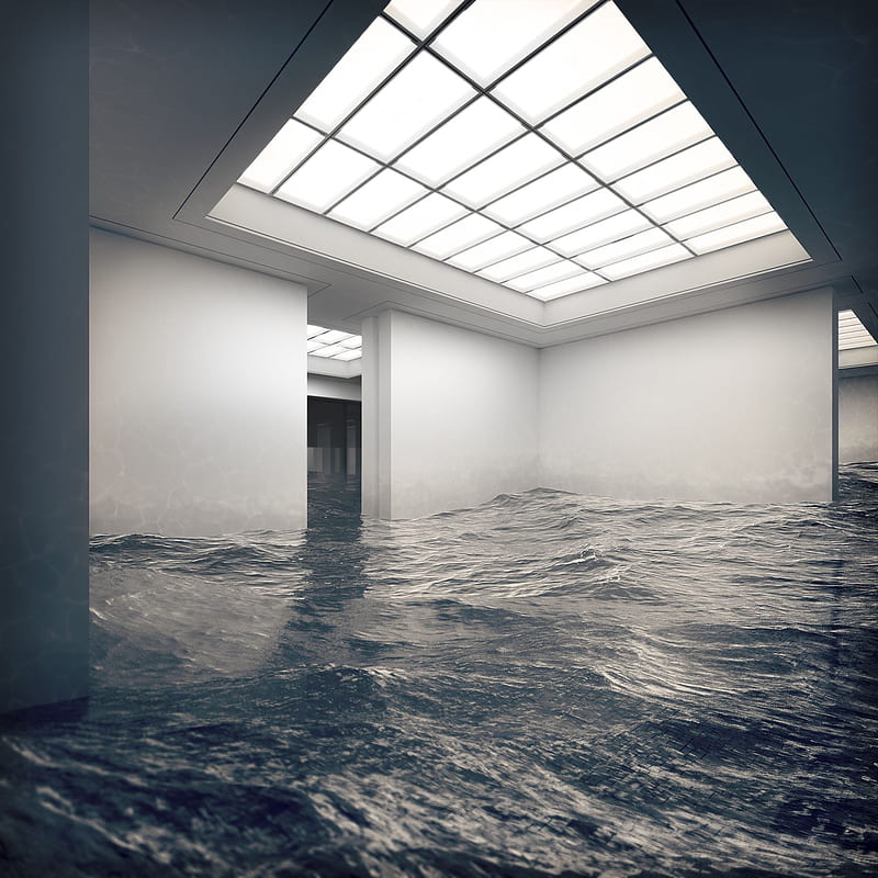 room, water, flood, surreal, digital art, indoors, CGI, HD phone wallpaper