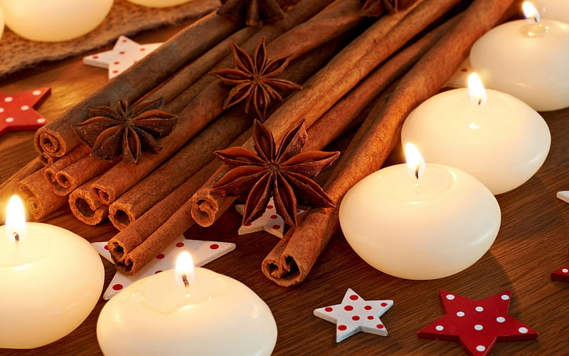 Holiday Relax, stars, christmas, food, cinnamon, relaxation, candles, HD wallpaper
