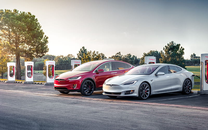 Tesla Model S, 2020, Tesla Model X, Tesla Supercharger, exterior, electric cars, american cars, Tesla, HD wallpaper