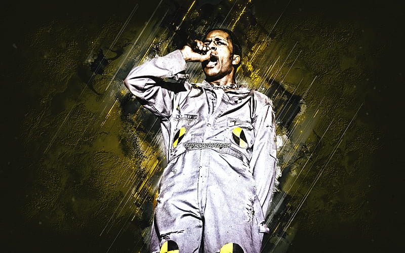 ASAP Rocky, Rakim Mayers, american singer, portrait, yellow stone background, HD wallpaper