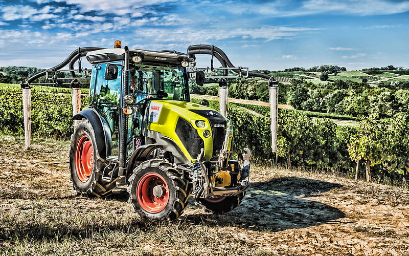 Claas Nexos 250 VL R, 2019 tractors, grape harvesting, agricultural machinery, tractor in the vineyard, agriculture, Claas, HD wallpaper