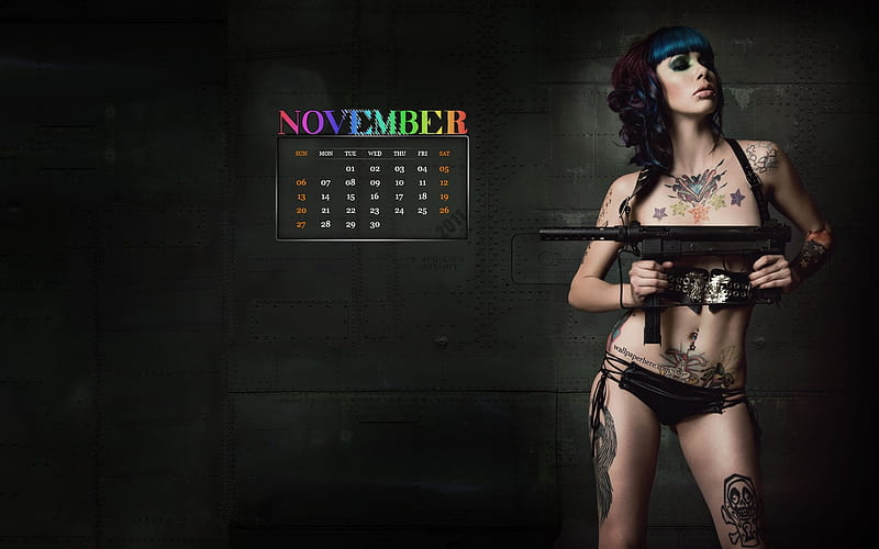 Gun and Tattoo-November 2011 - Calendar, HD wallpaper