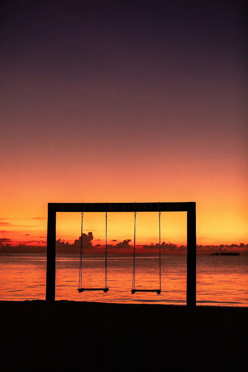 swing, sunset, silhouette, HD phone wallpaper