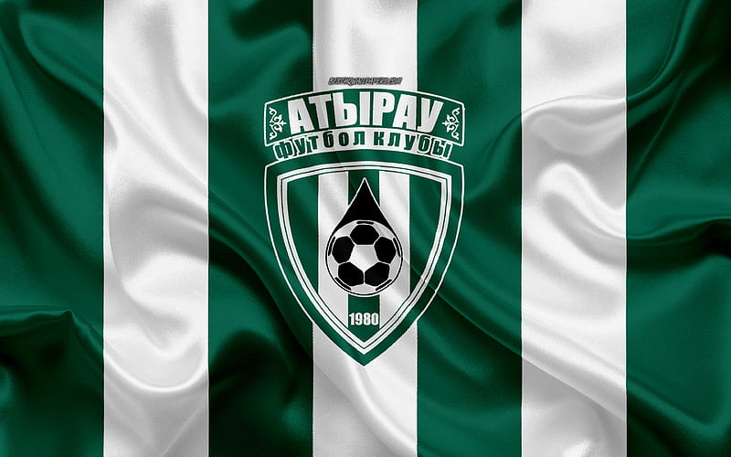FC Atyrau Kazakh football club, green white flag, silk flag, Kazakhstan Premier League, Atyrau, Kazakhstan, football, HD wallpaper