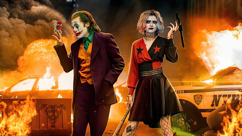 Joker And Harley At Crime Scene , joker, harley-quinn, superheroes, cosplay, artist, artwork, digital-art, HD wallpaper