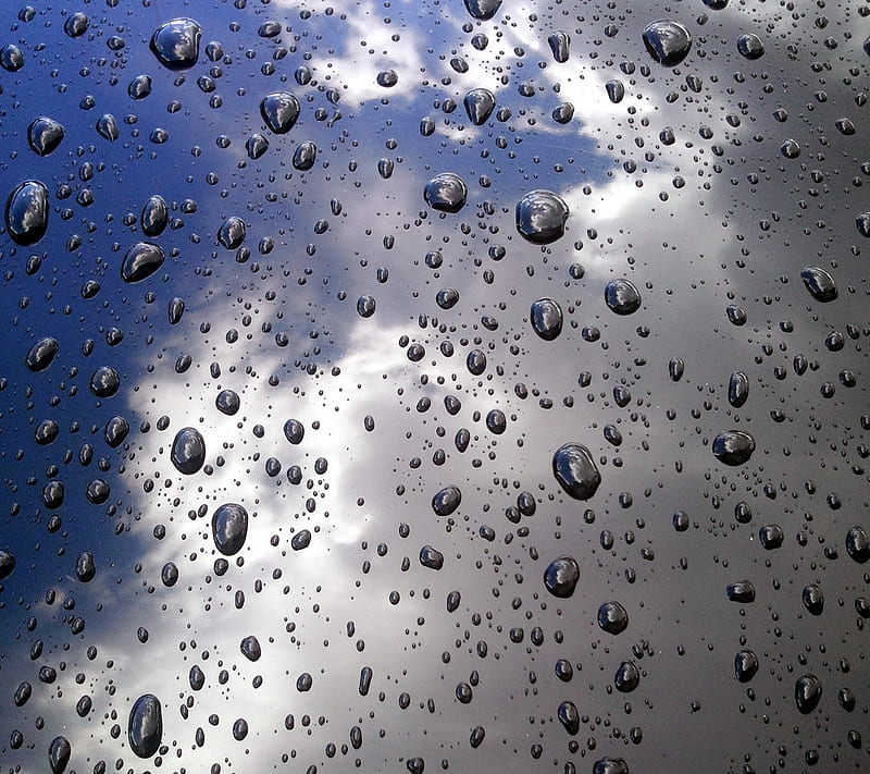 Raindrops, drops, glass, rain, sky, HD wallpaper