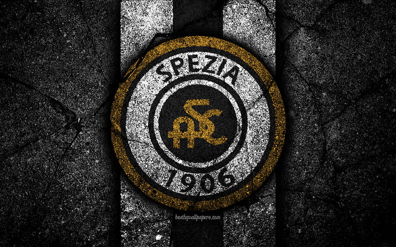 Spezia FC, logo, Serie B, football, black stone, Italian football club, soccer, emblem, Spezia, asphalt texture, Italy, FC Spezia, HD wallpaper