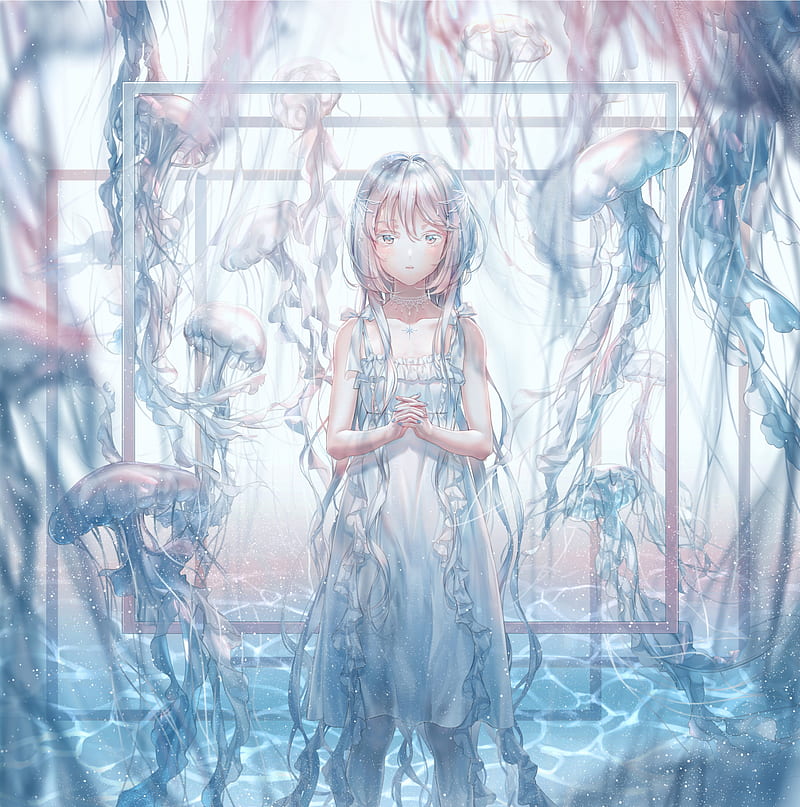 anime, anime girls, dress, underwater, water, HD phone wallpaper