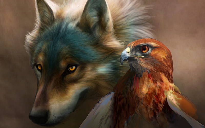 Light, gris, Painting, Wolf, Eyes, Eagle, Brown, bonito, Beauty, Piercing, HD wallpaper