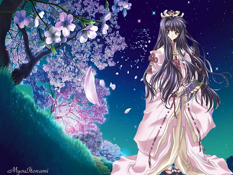 Sakura Hime, sakura, art, hime, kimono, cherry blossom, girl, oriental,  orginal, HD wallpaper | Peakpx