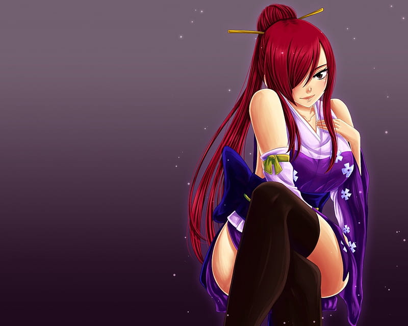Erza, pretty, dress, cg, redhead, bonito, sweet, nice, anime, hot, beauty, anime girl, long hair, gorgeous, female, lovely, gown, erza scarlet, maidne, red hair, sexy, plain, fairy tail, girl, simple, lady, HD wallpaper
