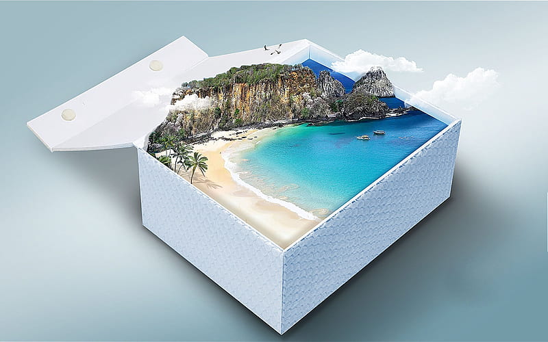 travel as a gift, gift box, island, cruise, beach, sea, HD wallpaper