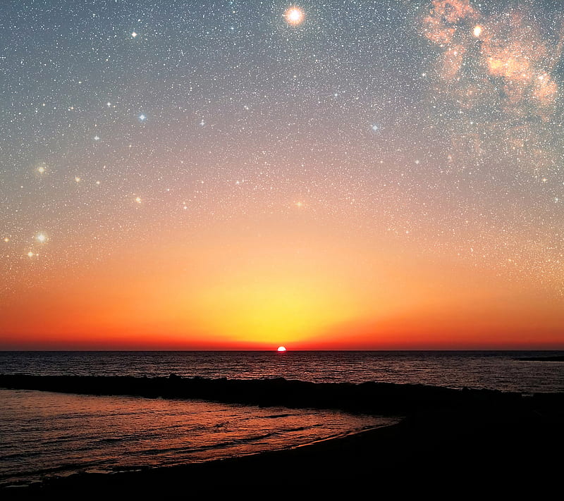 Sunset Cyprus, android, colorful, galaxy note 3, s5, sea, stars, HD wallpaper