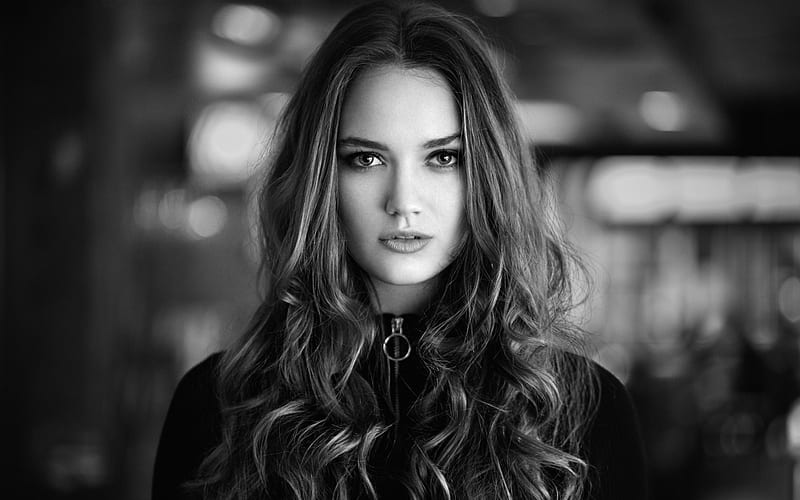 black and white, beautiful girl, portrait of a girl, face, HD wallpaper
