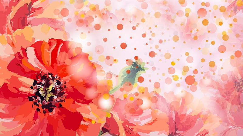 Watercolor Poppies and Spots, red, orange, poppies, painted, spring, wildflowers, bright, summer, flowers, watercolor, HD wallpaper