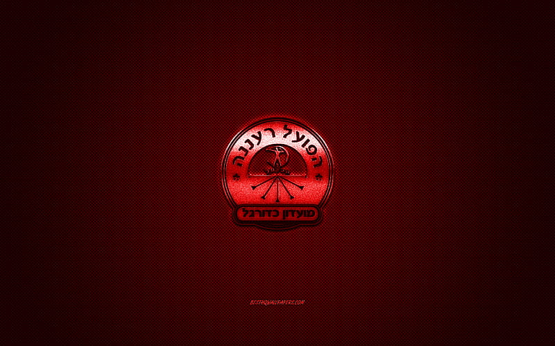 Hapoel Raanana FC, Israeli football club, red logo, red carbon fiber background, Israeli Premier League, football, Raanana, Israel, Hapoel Raanana FC logo, HD wallpaper